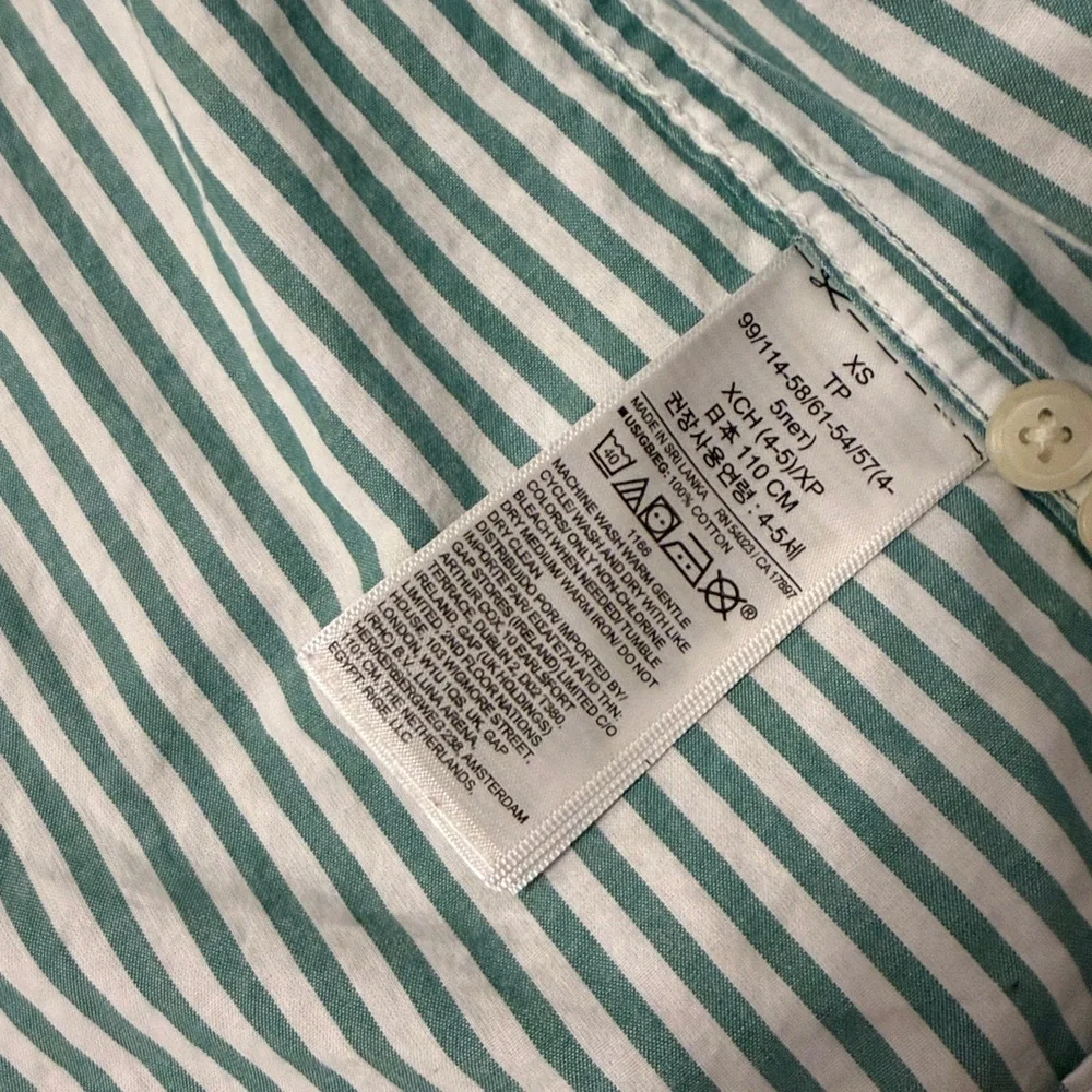 GAP Kids Green & White Striped Button Down Shirt XS (4–5) Classic Cotton Poplin